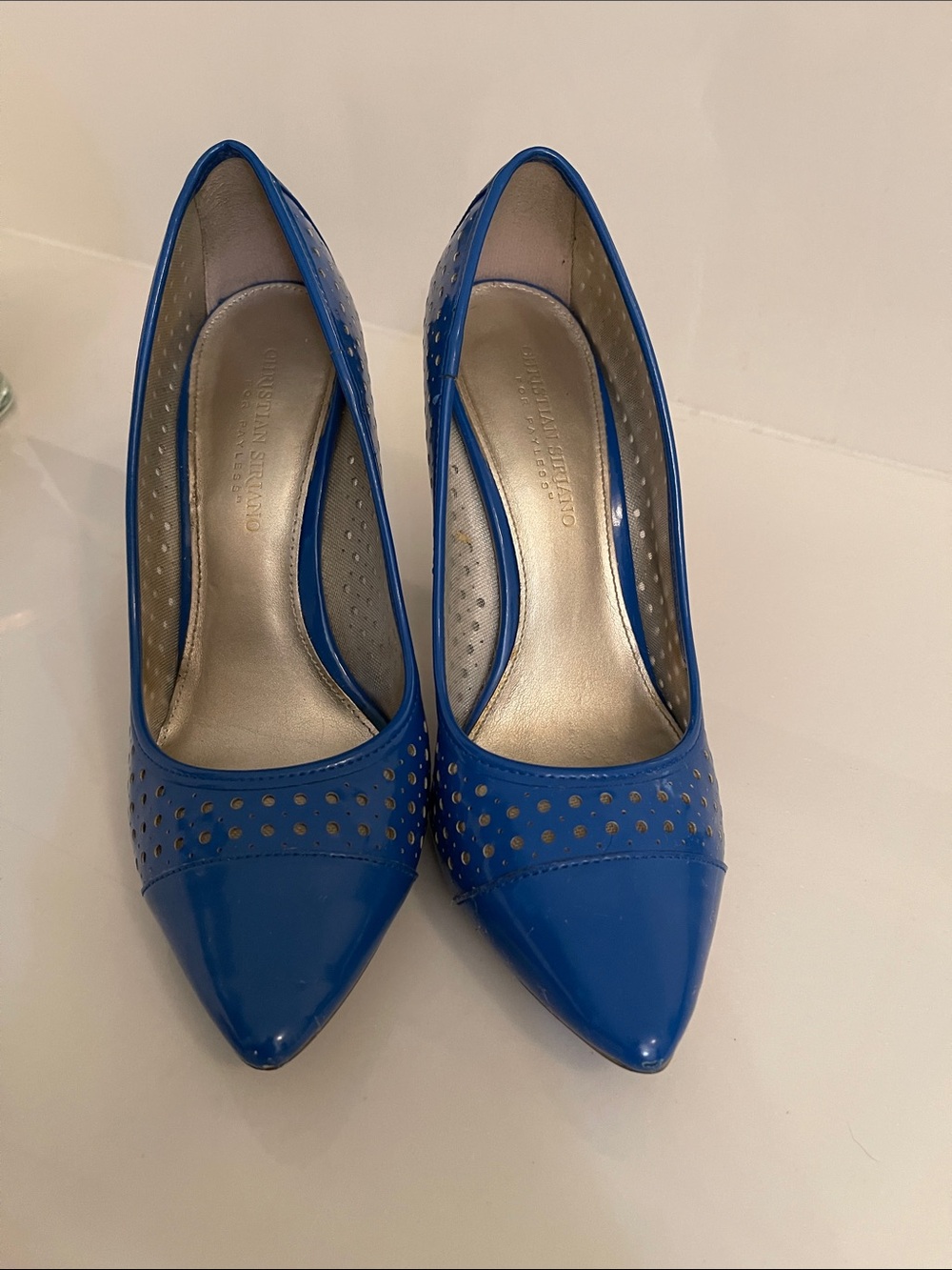 Christian Siriano Royal Blue Pointed-Toe Perforated Pumps